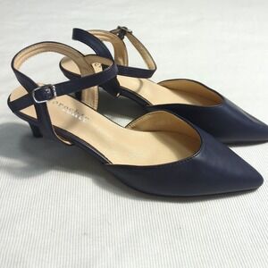 Pointed Navy Slingback Kitten Heel Pumps